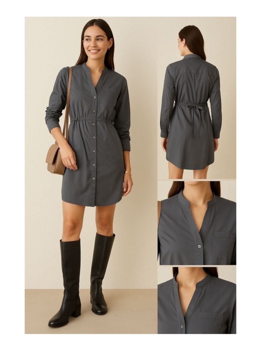 Theory Isadora Exceed Button Down Tie Back Shirt Dress Size 8 - Picture 13 of 13